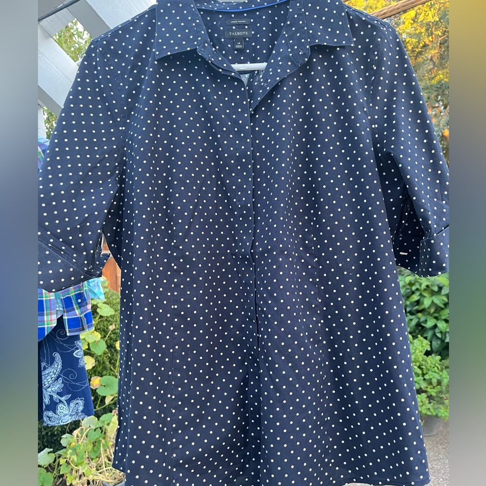 A Talbot's Polka Dot Navy Blue Blouse